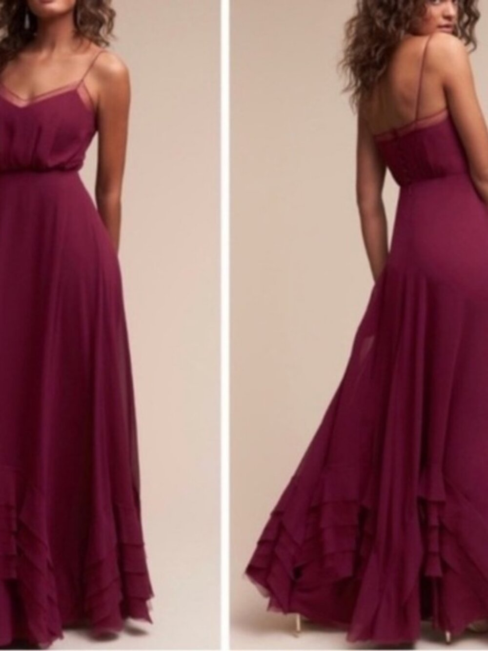 Watters & WATTERS maxi Dress women 0 Elegant Burgundy gown event wedding ruffle